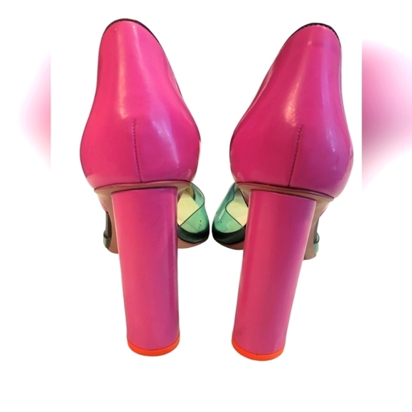 Sophia Webster Neon Multi Color Animal Print Leather Slip on Pump Heels - Picture 9 of 15